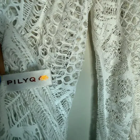 PILYQ PQ Women Swim Coverup Dress M/L Ivory Mini Crochet Whimsical Cottage Fairy - Picture 7 of 10